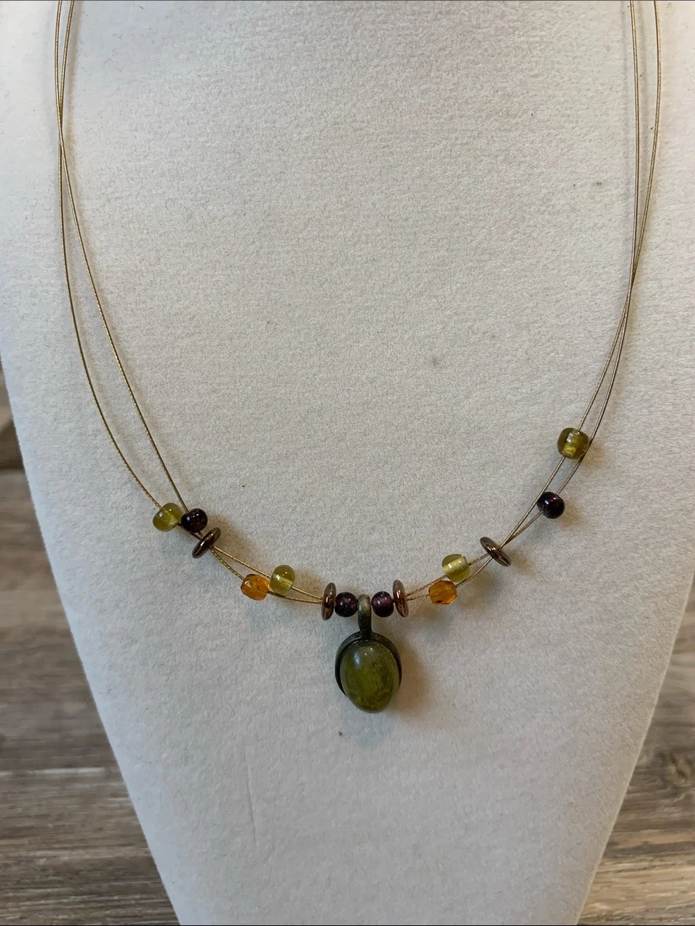 Olive Green Bead Pendant Necklace